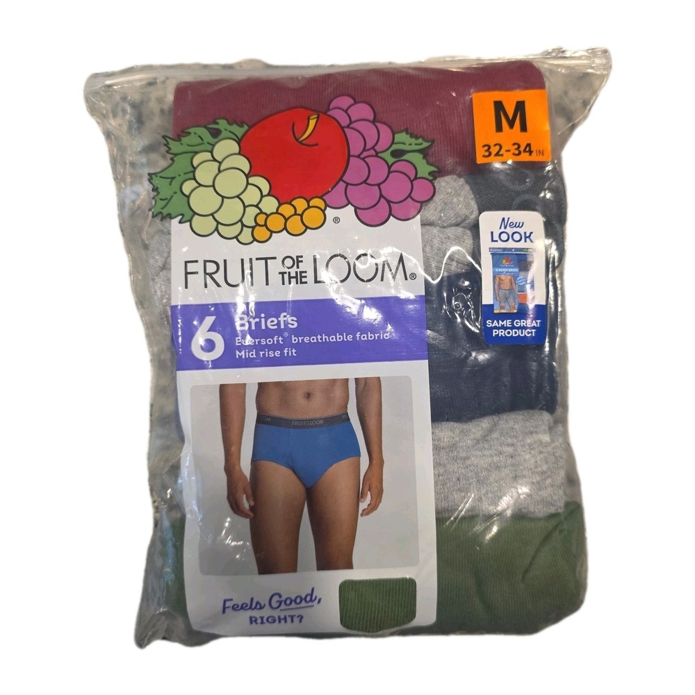 NEW Fruit Of The Loom Mens Medium Eversoft‎ Brief 5 Pack Size 32-34 Mid Rise